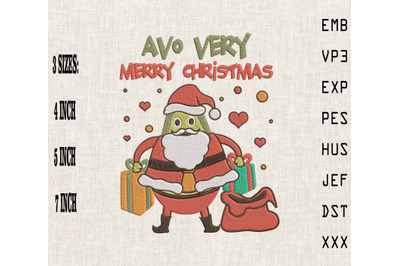 Avo Very Merry Christmas Avocado Santa Embroidery