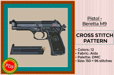 Pistol Cross Stitch Pattern | Beretta M9
