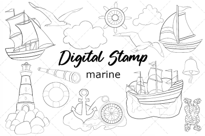 Clipart marine digital stamp vector png