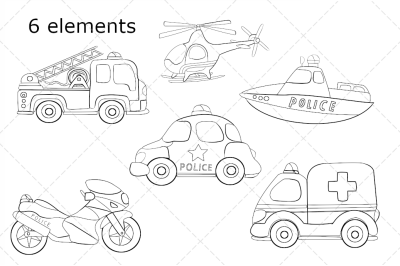 Rescue vehicles clipart vector png digital stamp