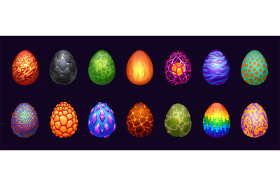 Dragon eggs. Cartoon magic fantasy elements glossy shell for game user