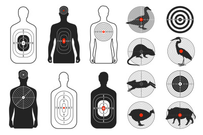 Target silhouettes. Shooting range bullseye aim animals human shapes f