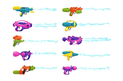 Water gun shot. Modern plastic toy weapon with wet spray for children