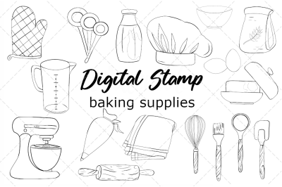 Baking supplies digital stamp clipart png vector