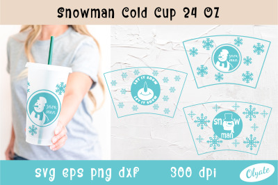 Snowman 24 OZ Cold Cup Wrap. Snowman Tumbler SVG Mini Bundle