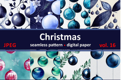 Blue Christmas decorations. Seamless return pattern. Vintage motif.