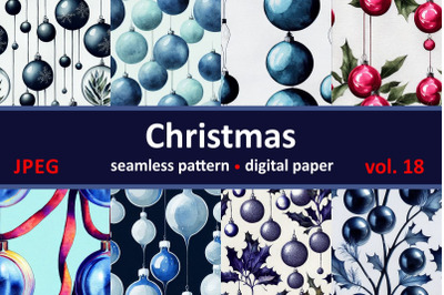 Blue Christmas decorations. Seamless return pattern. Vintage motif