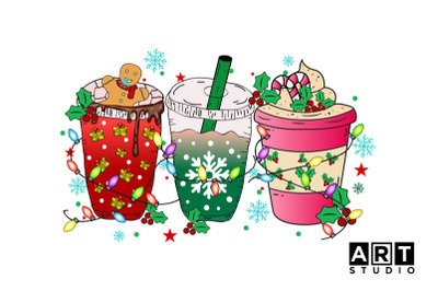 Christmas Coffee Cups PNG Sublimation