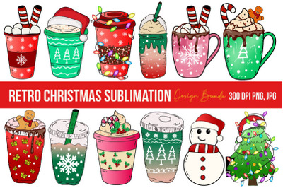 Retro Christmas Coffee Cups PNG, Christmas Sublimation