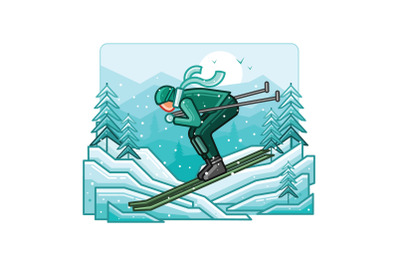 Snowboarder Winter Line Illustration