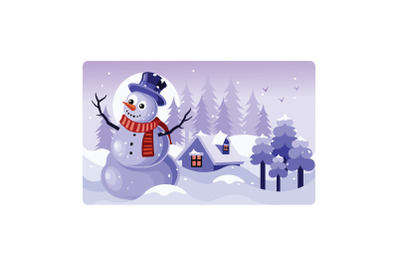 Snowman with a Scarf Winter Illustration