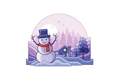 Snowman with a Scarf Winter Line Illustration