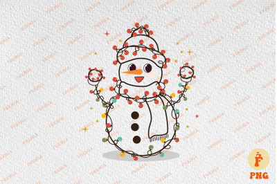 Cute Snowman Christmas Lights Retro Xmas