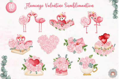Watercolor Flamingo Valentine Sublimation | Valentine Decoration colle