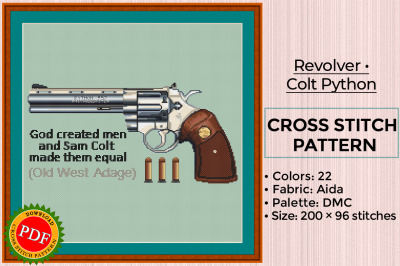 Revolver Cross Stitch Pattern | Colt Python | Pistol