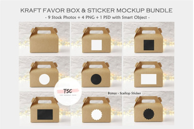 Kraft Favor Box / Sticker Mockup Bundle