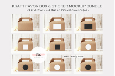 Kraft Favor Box &amp;&nbsp;Sticker Mockup Bundle