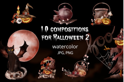 Magic and witchcraft. Watercolor clipart for Helloween