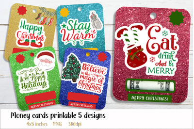 Christmas money card png Glitter Santa money holder design