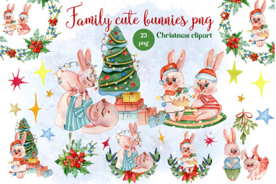 Christmas clipart&2C; family cute bunnies PNG