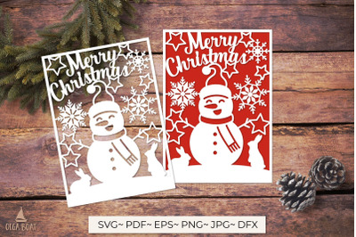 hristmas snowman svg | Merry christmas card paper cut