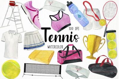 Watercolor Tennis Clipart, Tennis Graphics, Tennis Match Clipart