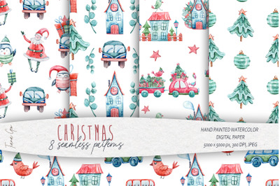 Cute Christmas seamless patterns - 8 Digital papers