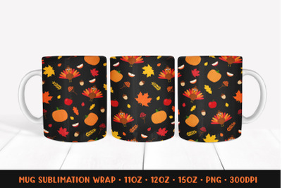 Thanksgiving Mug Wrap Sublimation. Autumn Mug Design