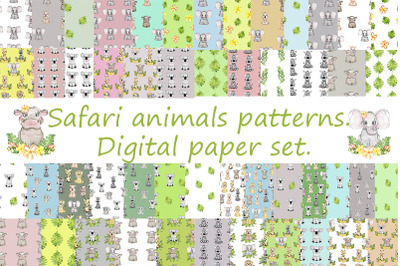 Safari animals patterns. Digital paper set. 50 JPEG
