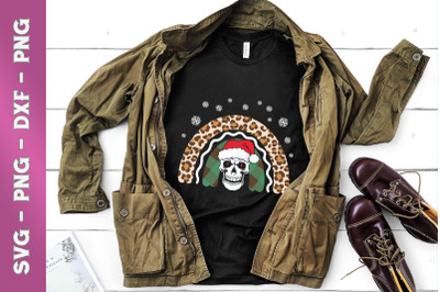 Leopard Christmas Rainbow Skull