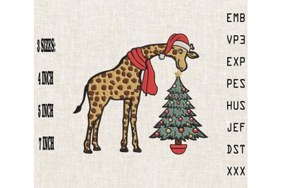 Cute Giraffe Eating Christmas Tree Retro Embroidery