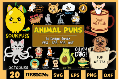 Animal Puns Bundle SVG 20 designs