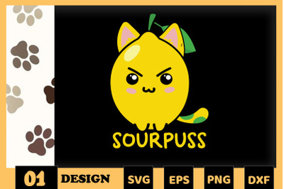 Animal Puns Sourpuss Cat Sour Funny