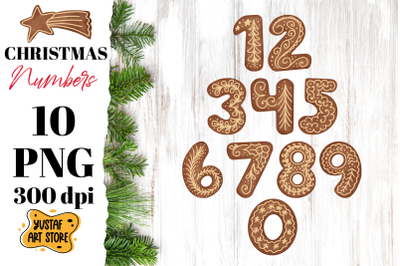 Christmas Gingerbread numbers clipart. 10 PNG