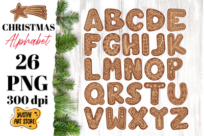 Christmas Gingerbread alphabet clipart. 26 PNG