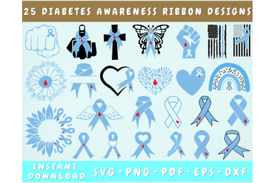 Diabetes Awareness Ribbon SVG Bundle, 25 Designs, Diabetes Clipart