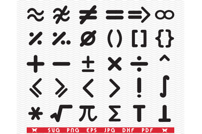 SVG Maths Symbols, Black silhouettes