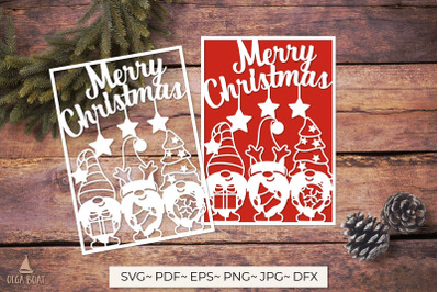 Merry christmas gnome svg | Gnome christmas card papercut