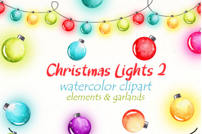 Watercolor Christmas String lights Clipart | New Years Light png.