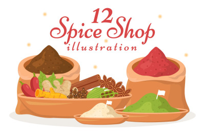 12 Spice Shop and Seasoning Illustration