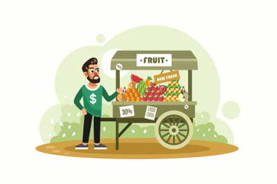 Street Fruit Seller Vector Illustration