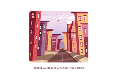 Street Landscape Apartment Buildings Vector Illustration