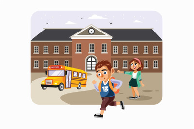 Student Go to School Vector Illustration