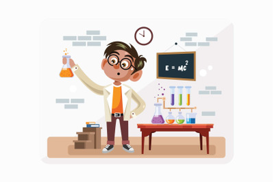 Student in Science Class Vector Illustration