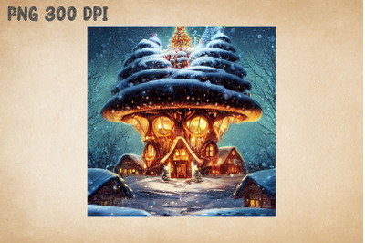 Cozy Mushroom House Happy Christmas