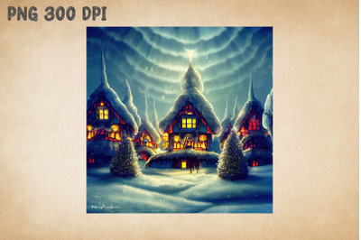 Cozy Village Christmas Night Art