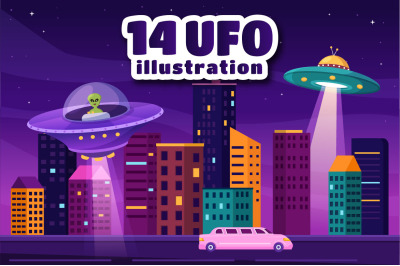 14 UFO Flying Spaceship Illustration