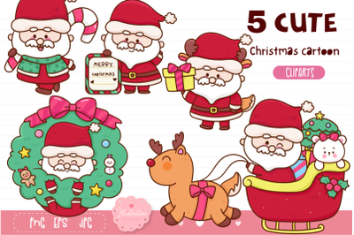 Cute Santa clipart. christmas cartoon characters Kawaii