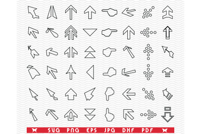 SVG Arrows Signs, Isolated Silhouettes, Digital clipart
