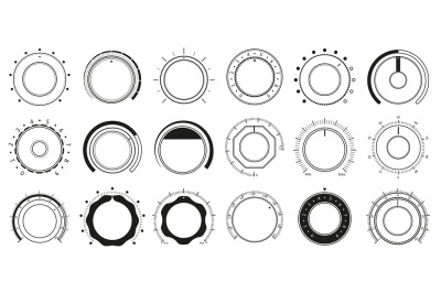 Volume adjustment dials. Round level knob, rotary control dial and sou